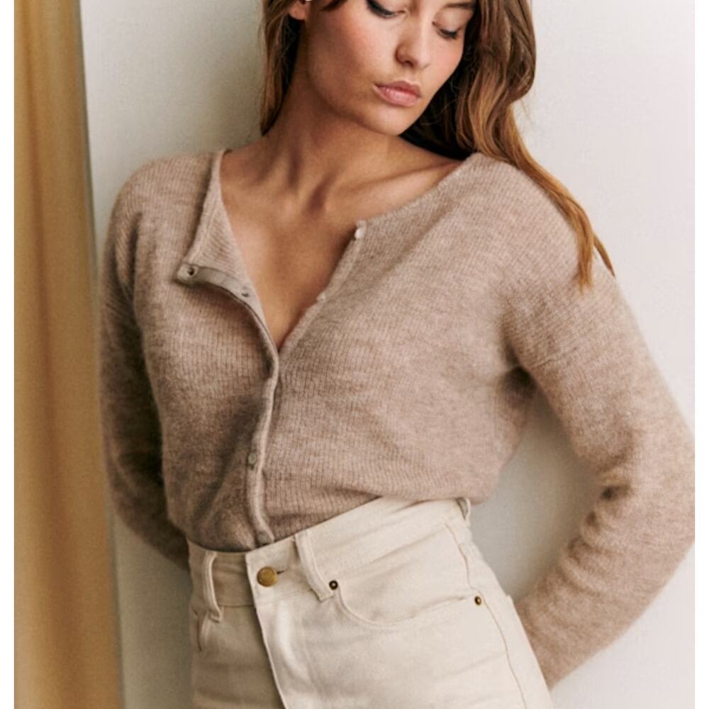 Sezane Beige Cardigan Sweater